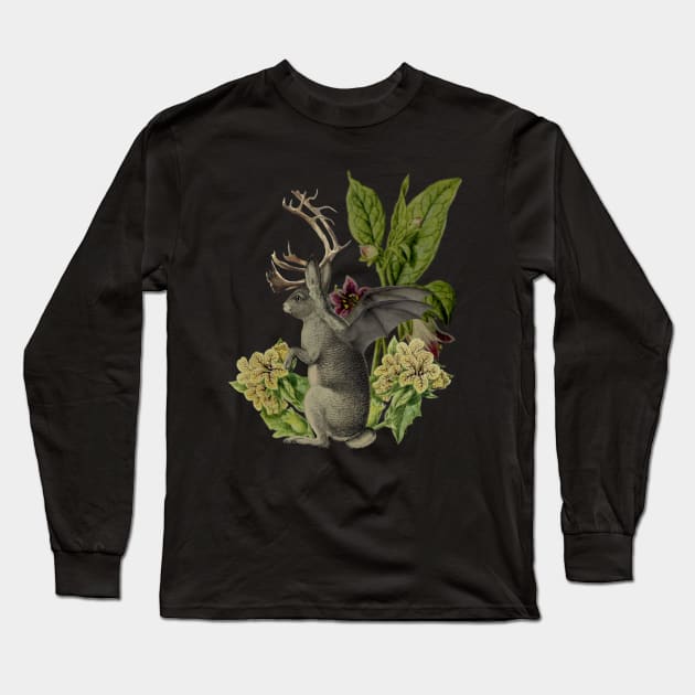 Jackalope Vespertilio Long Sleeve T-Shirt by Black Rabbit Curiosities 